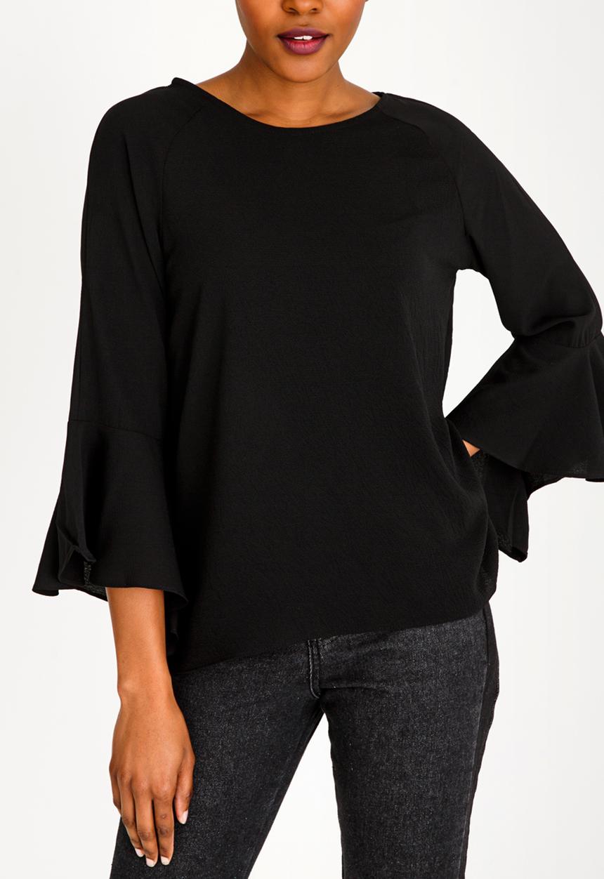 Brave Soul - Fluted Sleeve Top Black