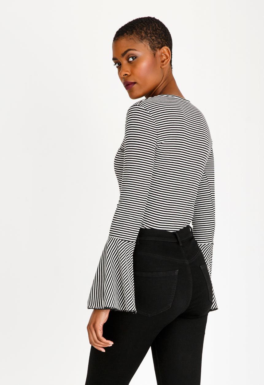 Brave Soul - Striped Flared Sleeve Top Black and White