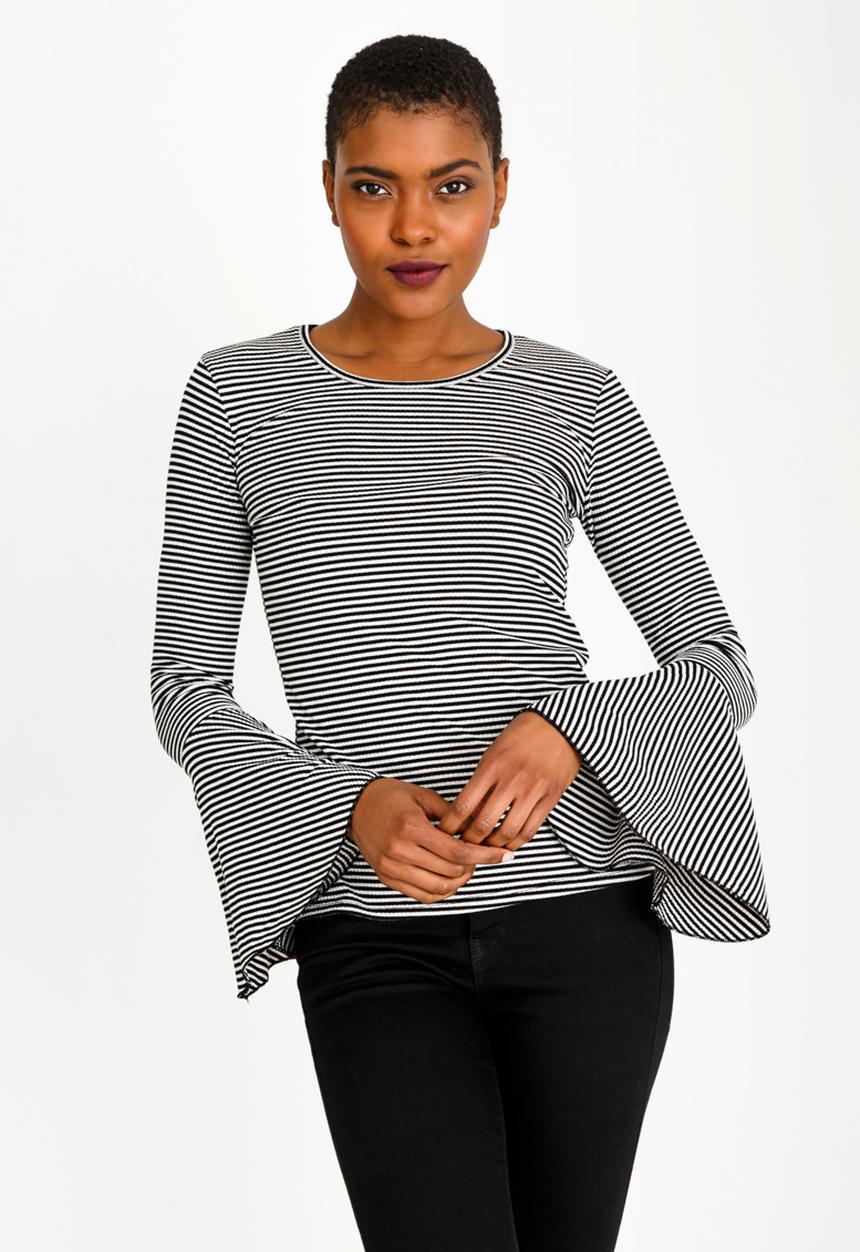 Brave Soul - Striped Flared Sleeve Top Black and White