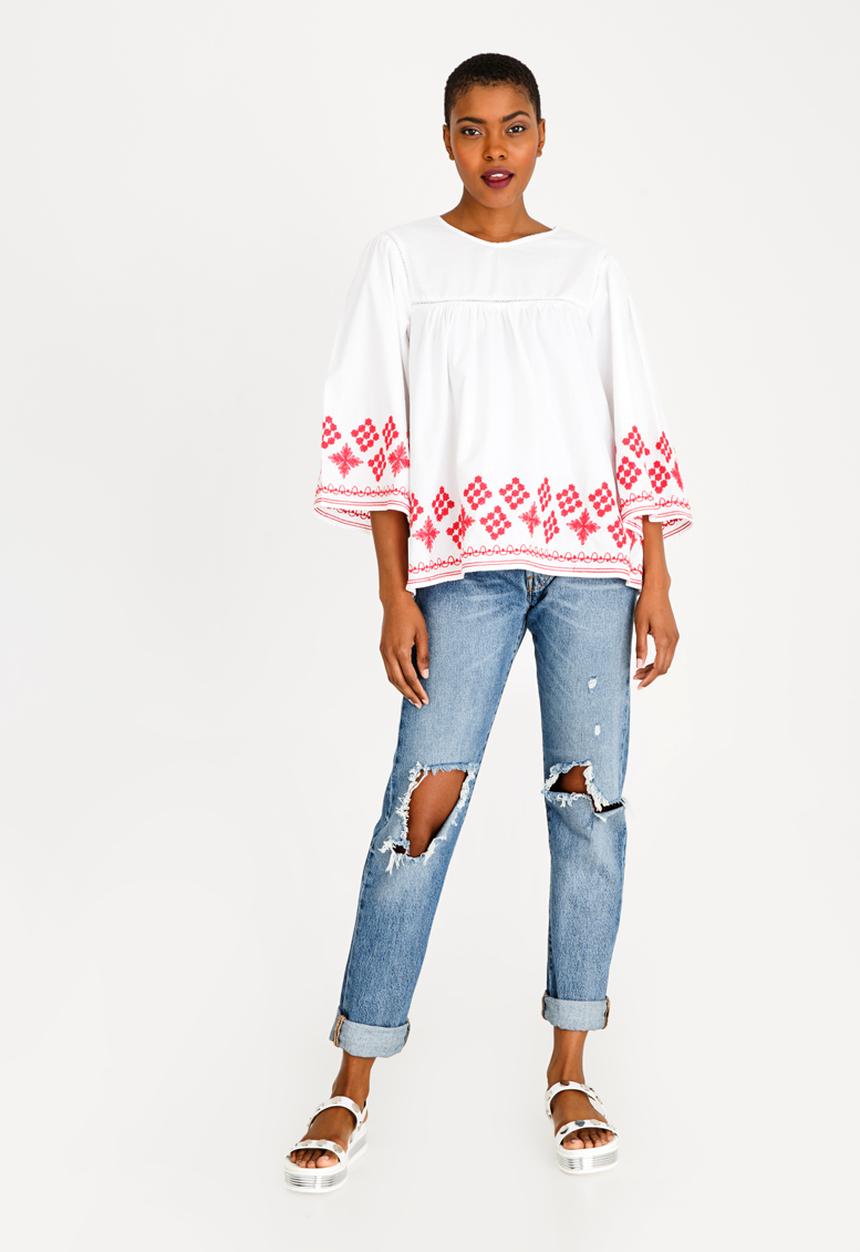 Brave Soul - Embroidered Blouse White