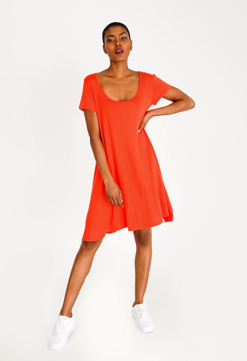 Brave Soul - Easy stretch swing dress - orange