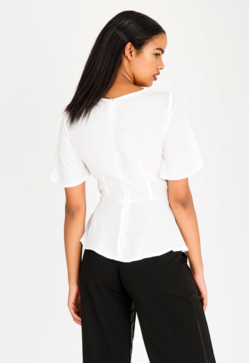 SISSY BOY - Girl Boss Knot Blouse With Flare Sleeve White