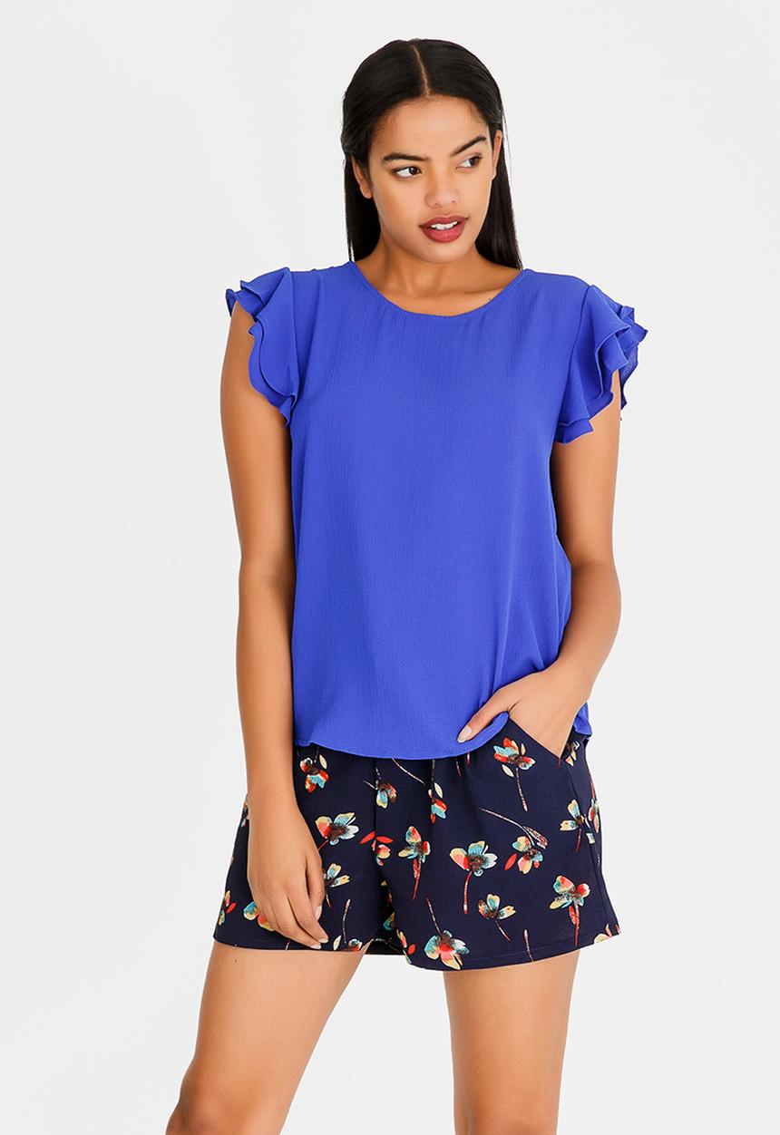 Brave Soul - Double Frill Sleeve Top Blue