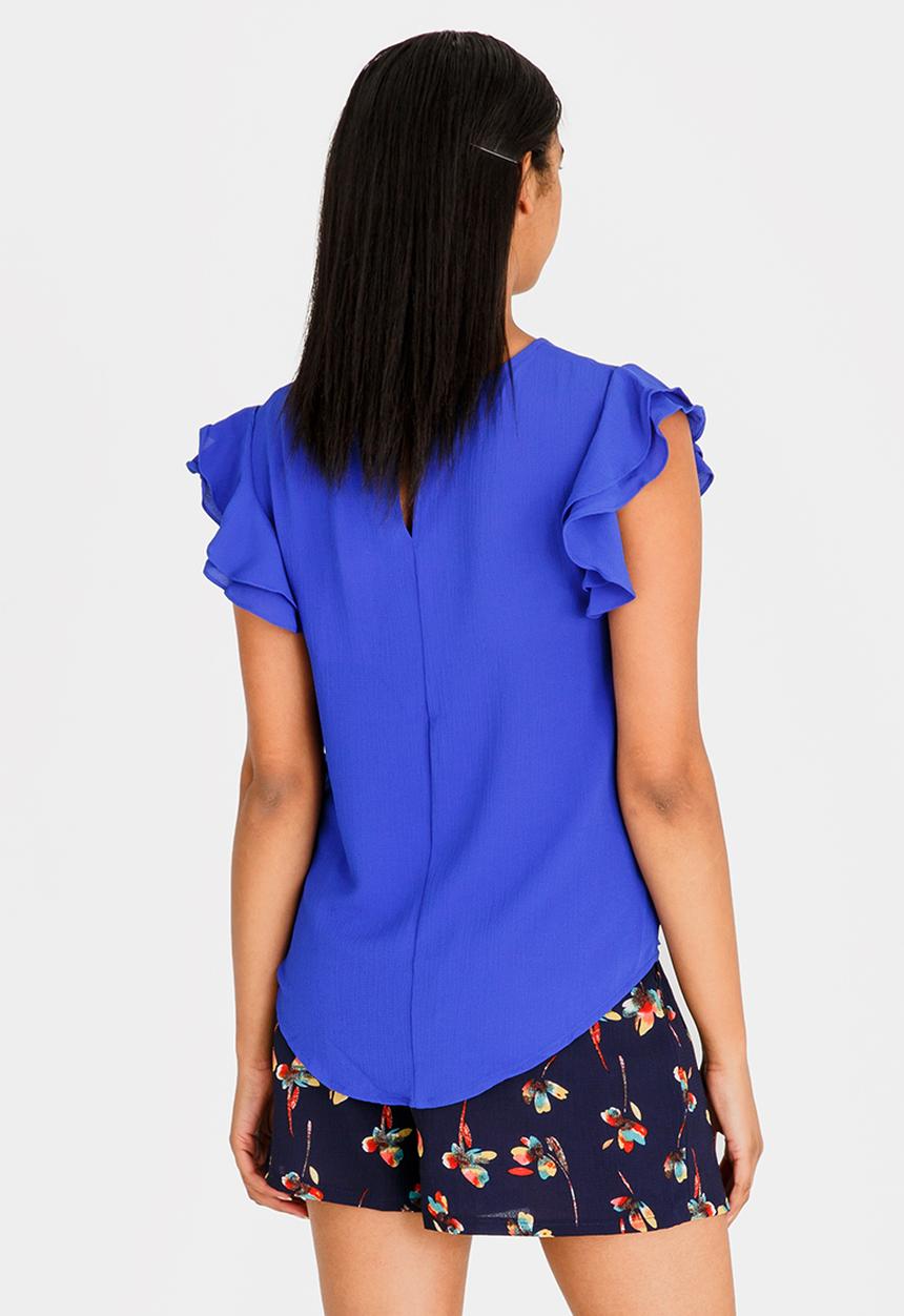 Brave Soul - Double Frill Sleeve Top Blue