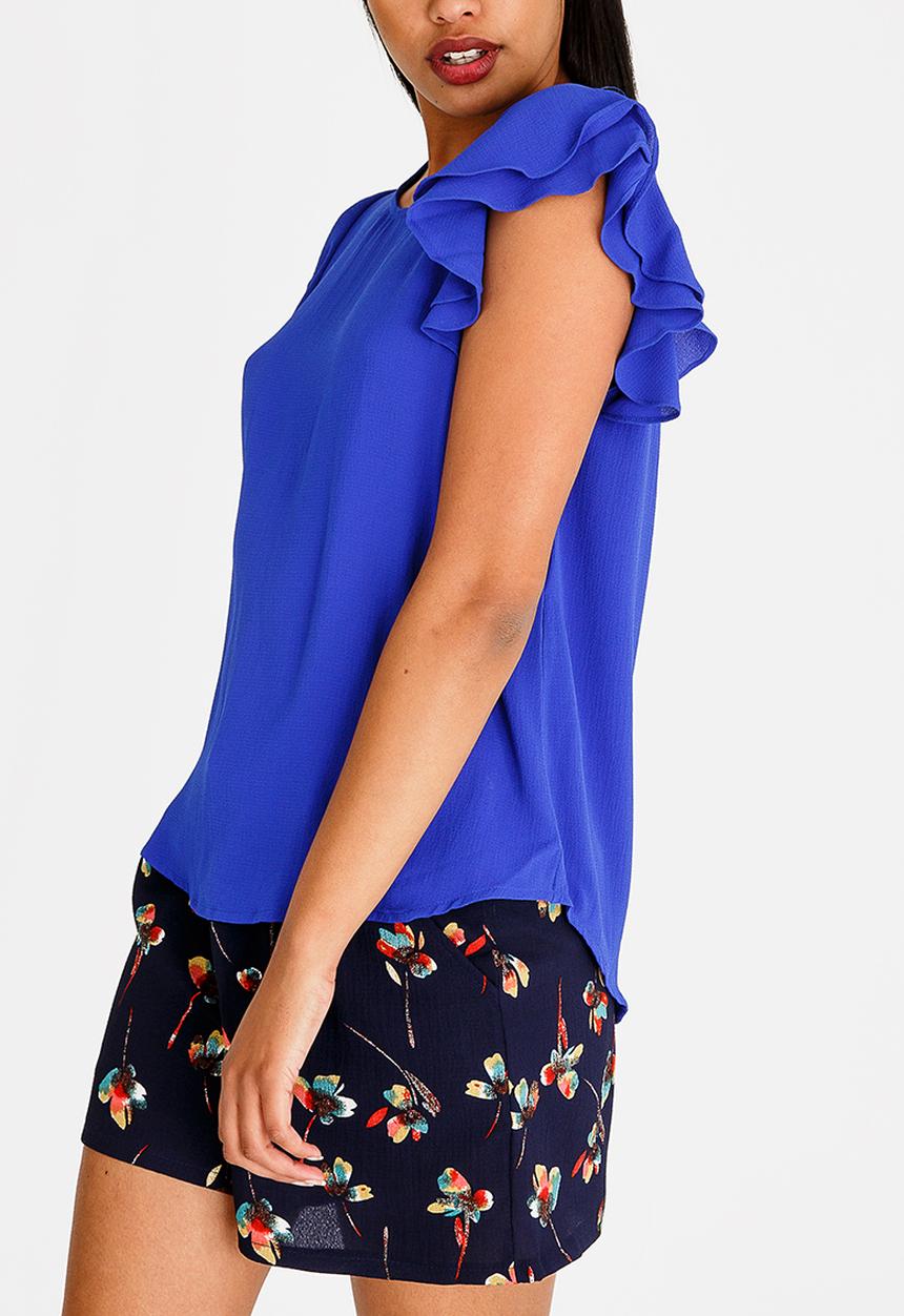 Brave Soul - Double Frill Sleeve Top Blue