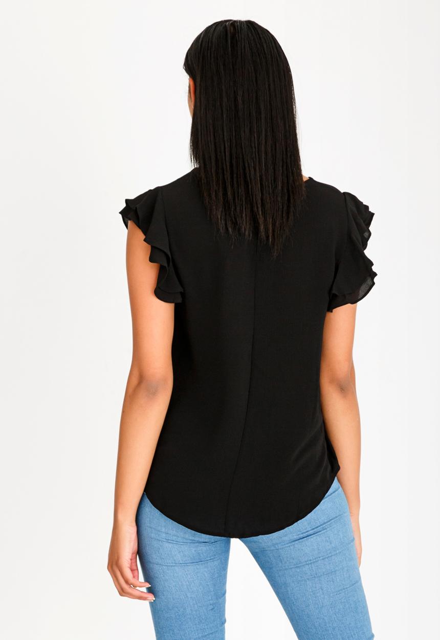 Brave Soul - Double Frill Sleeve Top Black