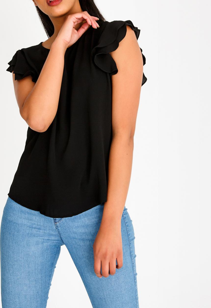 Brave Soul - Double Frill Sleeve Top Black