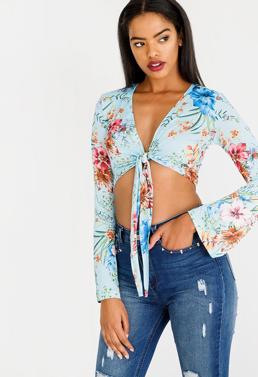 SISSY BOY - Tie Front Crop Top Multi-colour