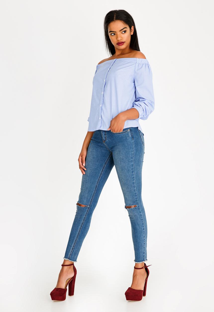 Brave Soul - Pinstripe Top Blue and White