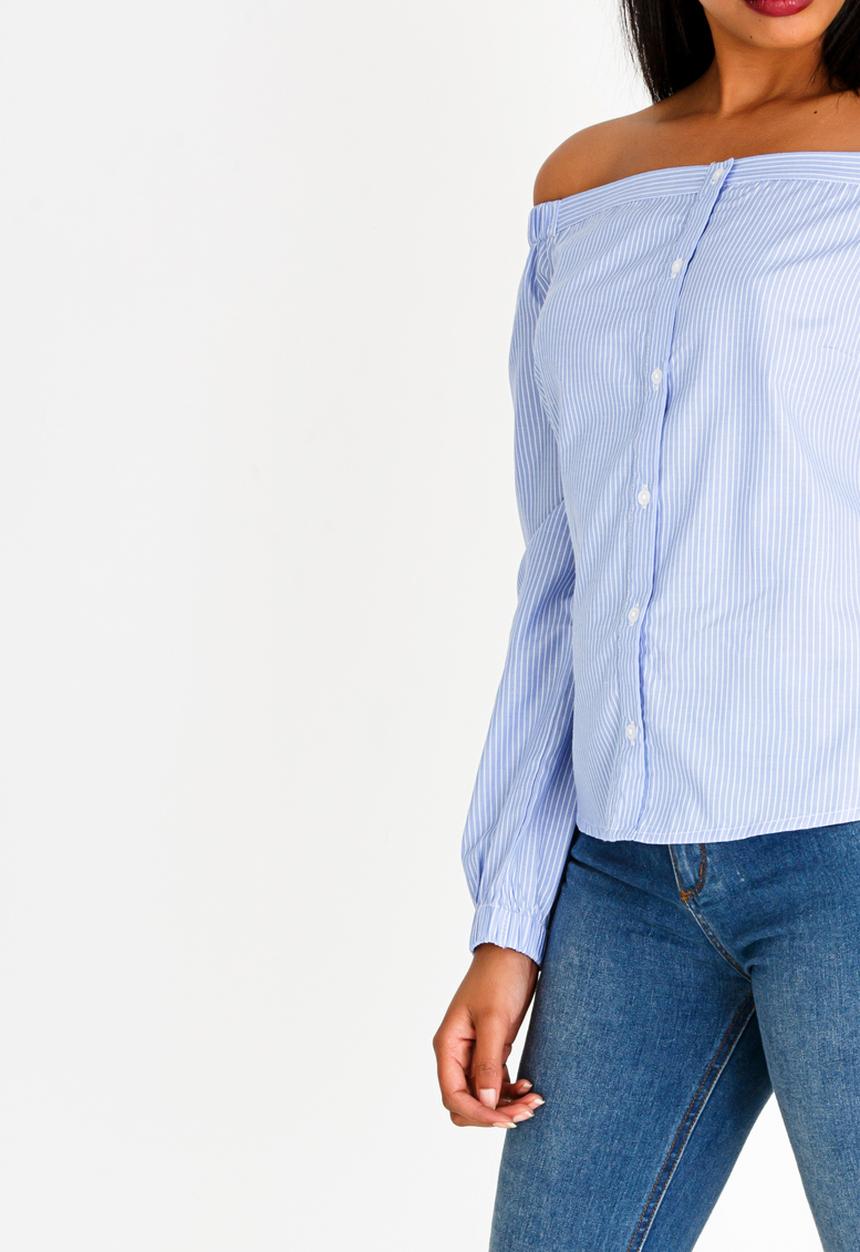 Brave Soul - Pinstripe Top Blue and White