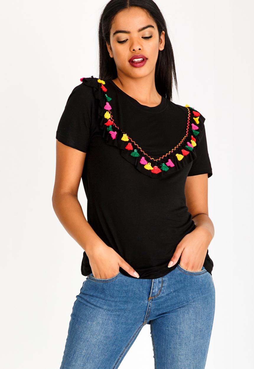 Brave Soul - Tassel Bib T-Shirt Black