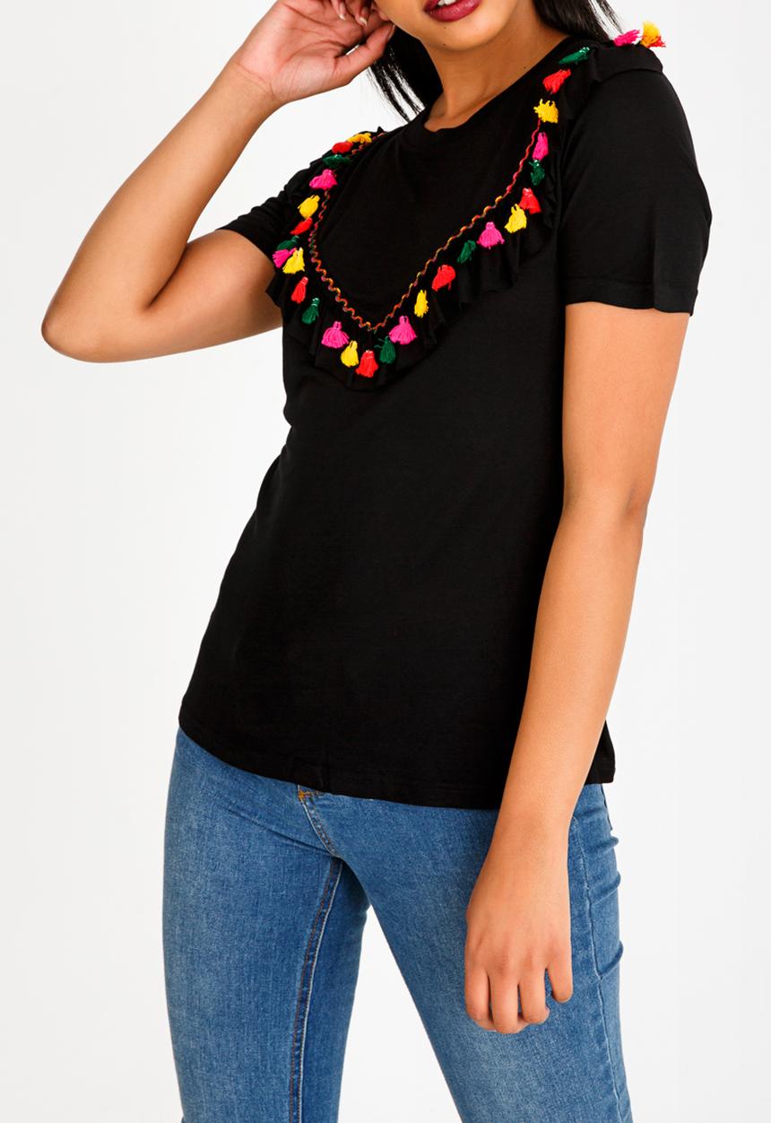 Brave Soul - Tassel Bib T-Shirt Black
