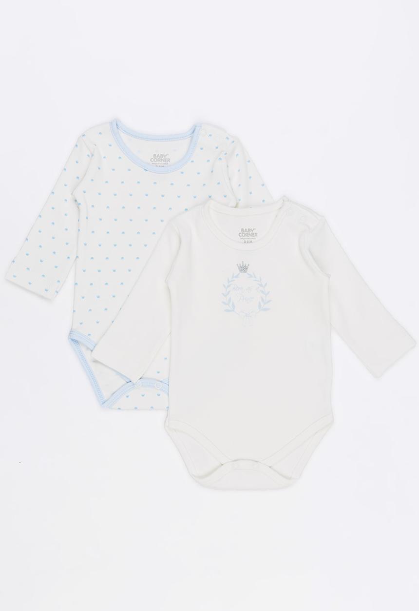 Baby Corner - 2 Pack Long Sleeve Bodysuit Pale Blue