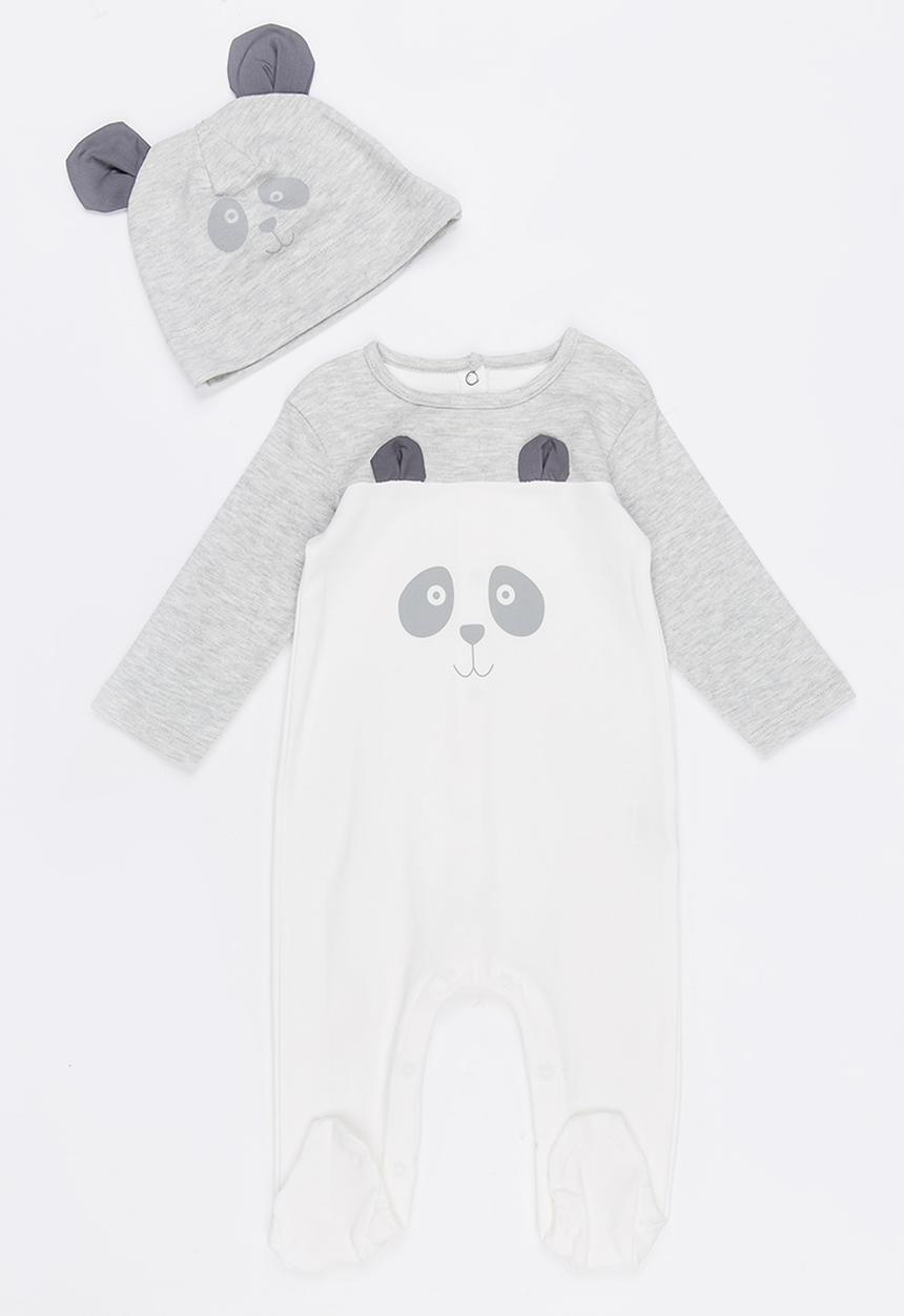 Baby Corner - Panda Hat And Sleepsuit Set Grey