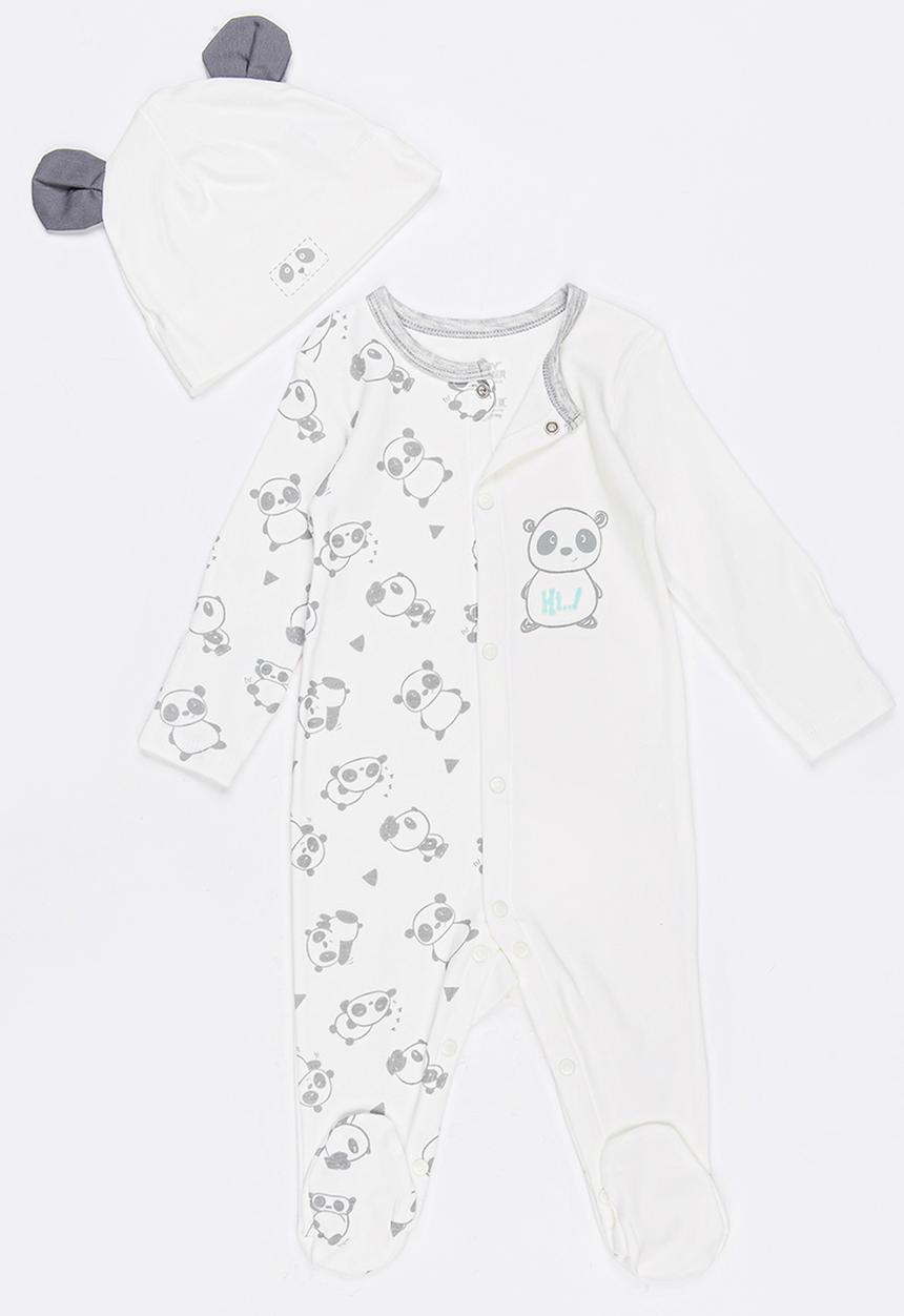 Baby Corner - Panda Hat And Sleepsuit Set Grey