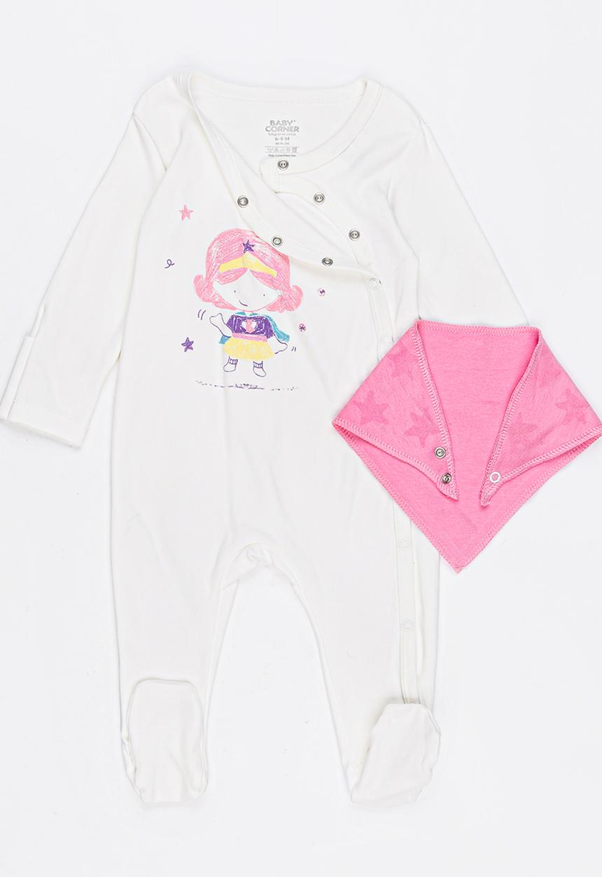 Baby Corner - Super Girl 2 Piece Sleepsuit Set White