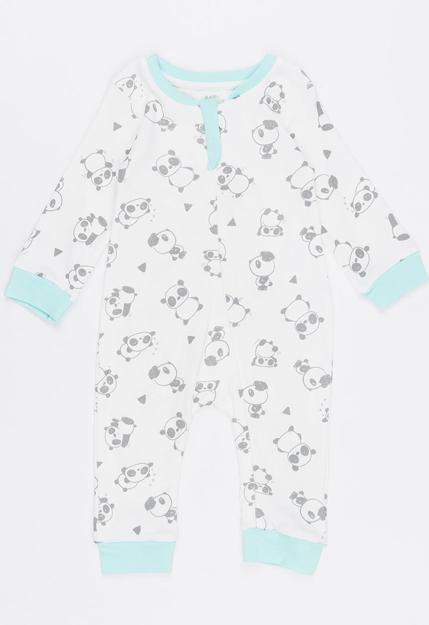 Baby Corner - Panda printed zip through sleepsuit - white