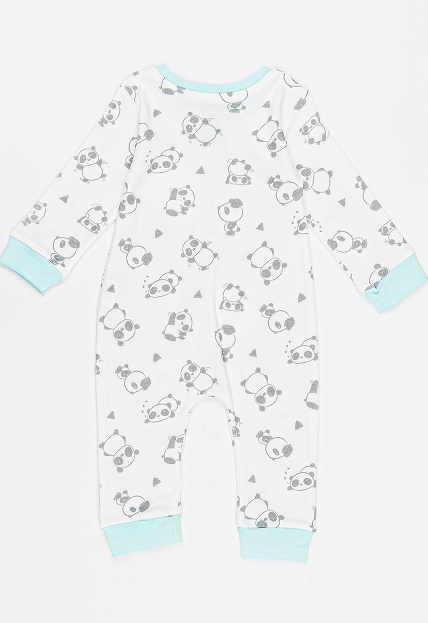 Baby Corner - Panda printed zip through sleepsuit - white