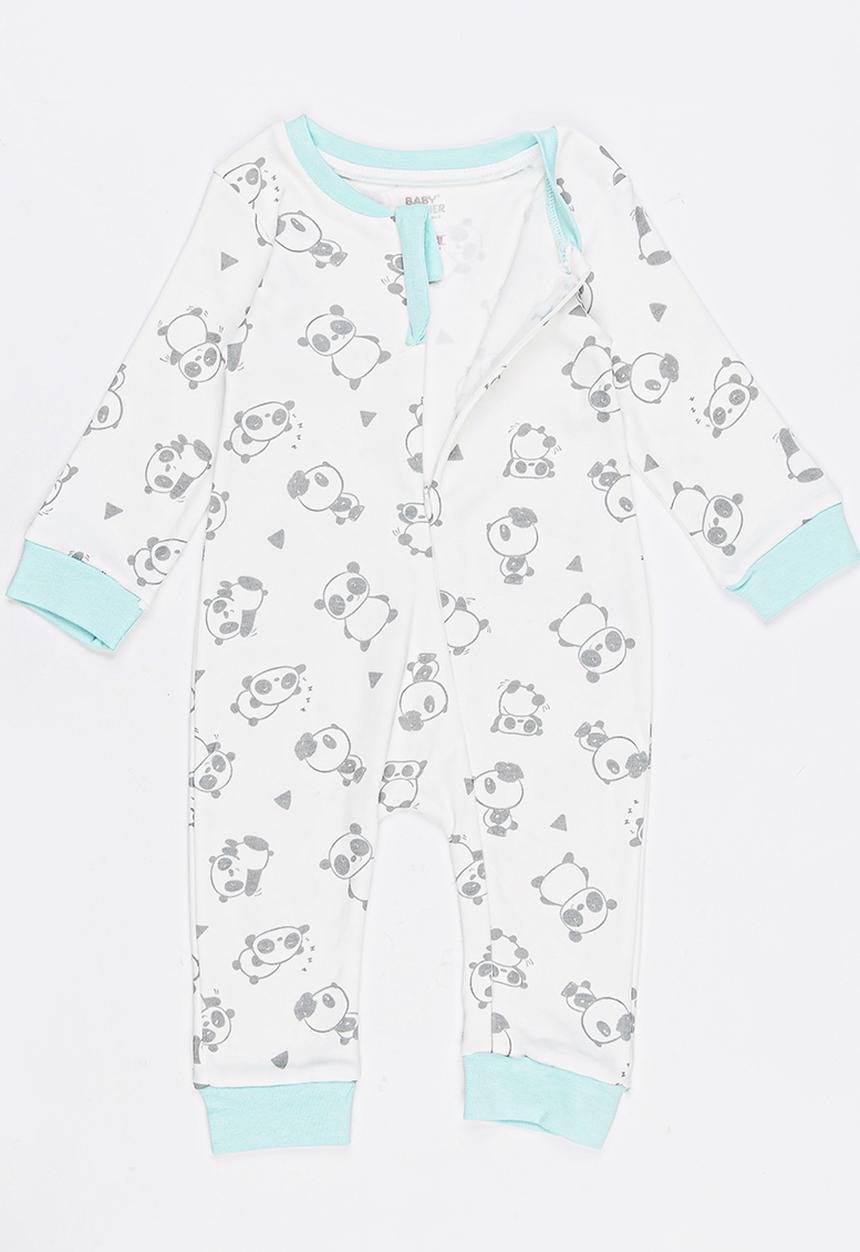 Baby Corner - Panda printed zip through sleepsuit - white