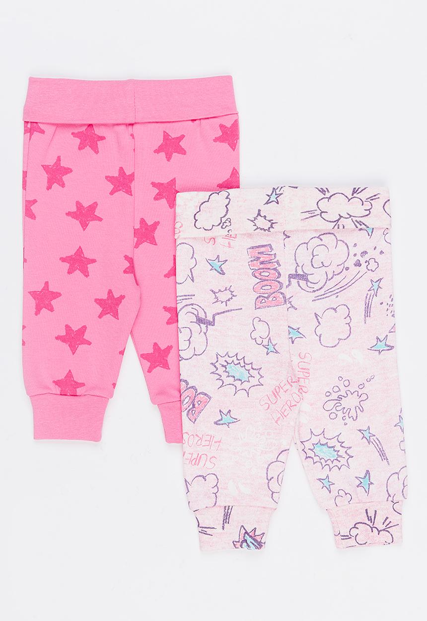 Baby Corner - Printed 2 Pack Pants Mid Pink