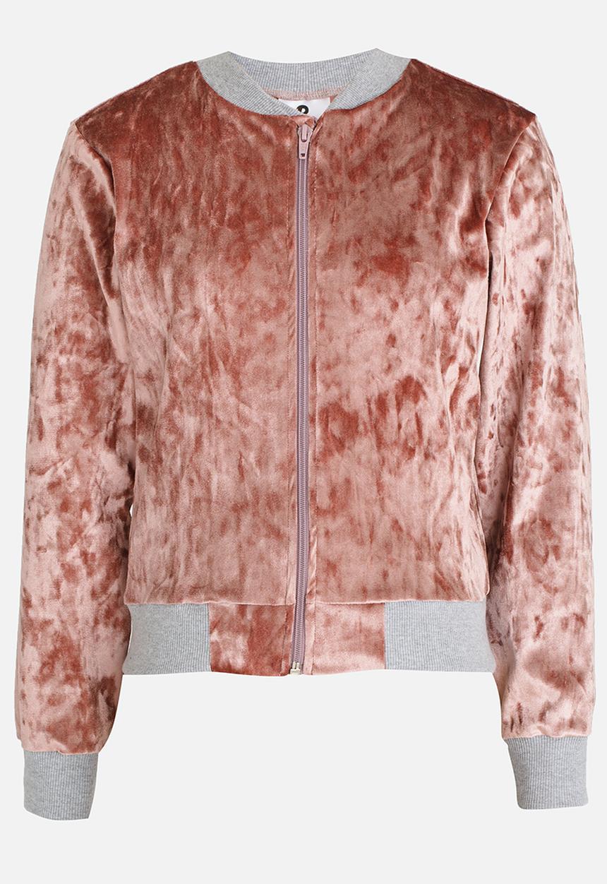 Rebel Republic - Velvet Bomber Jacket Pale Pink