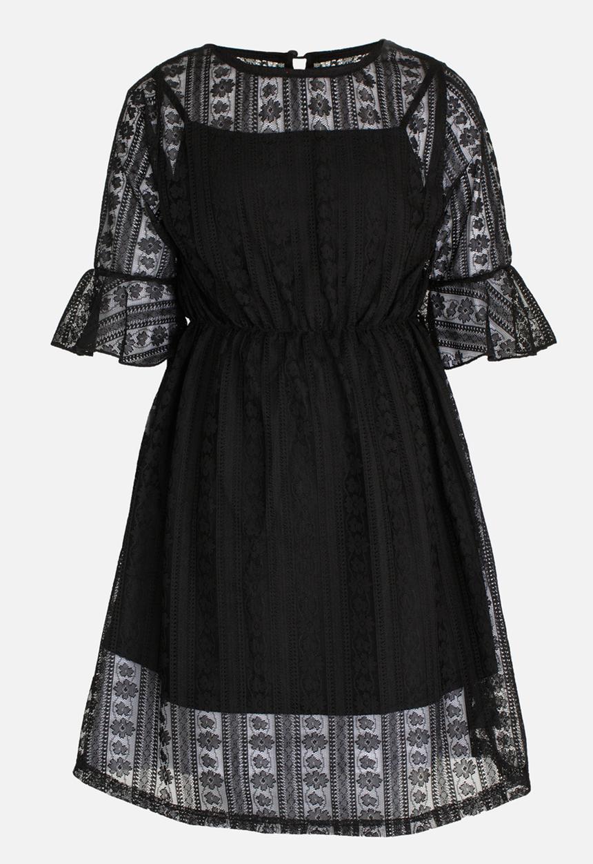 Pop Candy - Lace Dress with Flare Sleeve Black