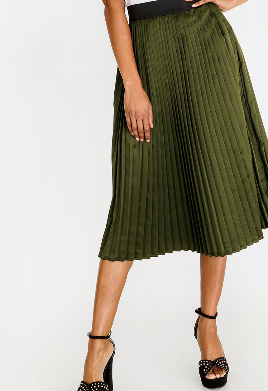 STYLE REPUBLIC - Pleated Midi Skirt Green