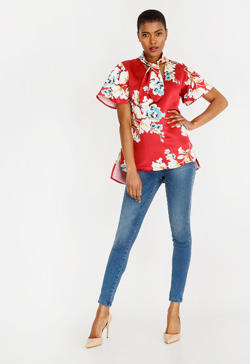 STYLE REPUBLIC - Kitty Bow Blouse Burgundy