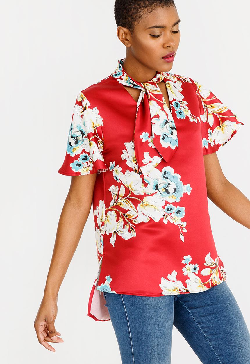 STYLE REPUBLIC - Kitty Bow Blouse Burgundy