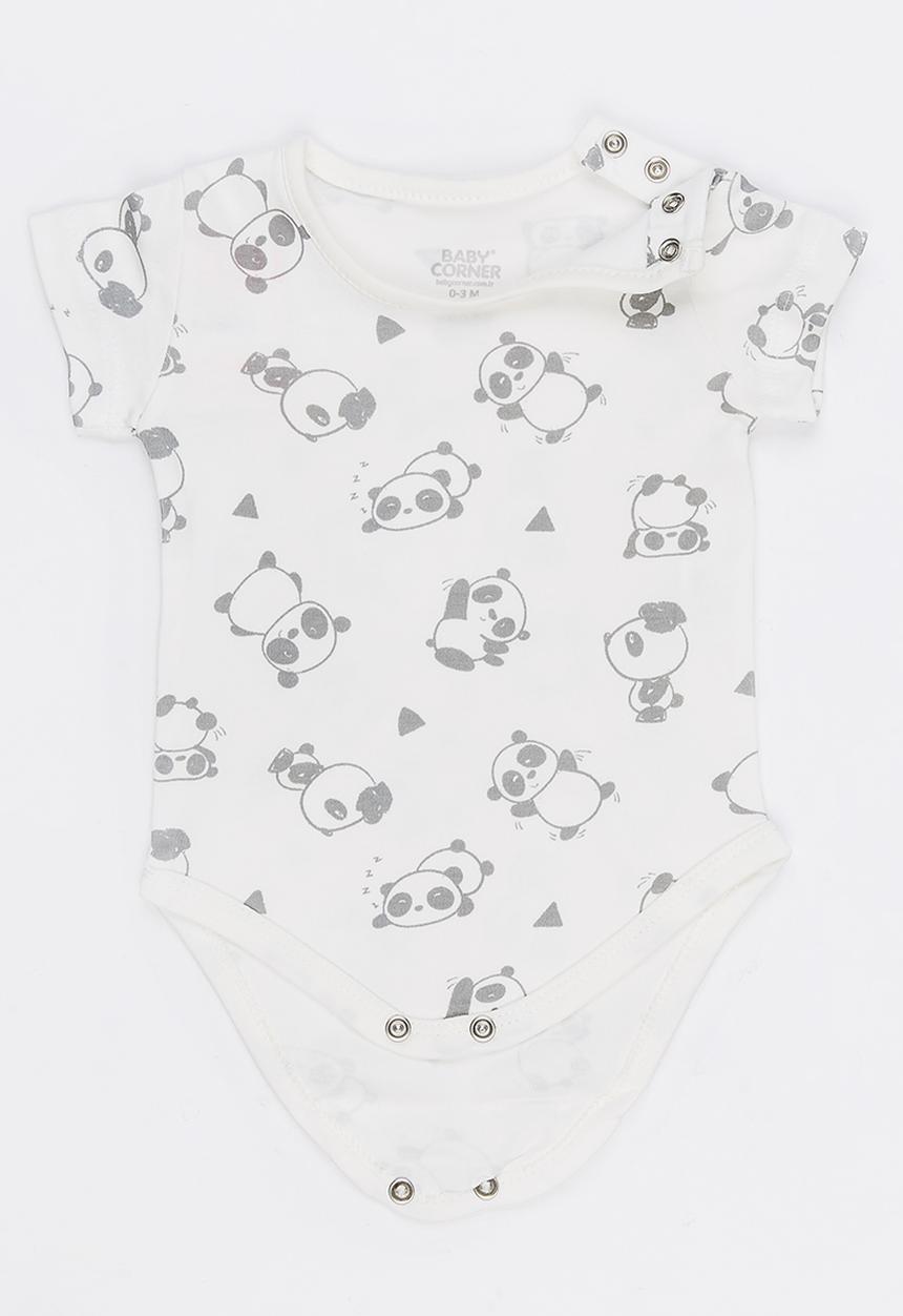 Baby Corner - 2 Pack Long Sleeve Panda Bodysuit Grey