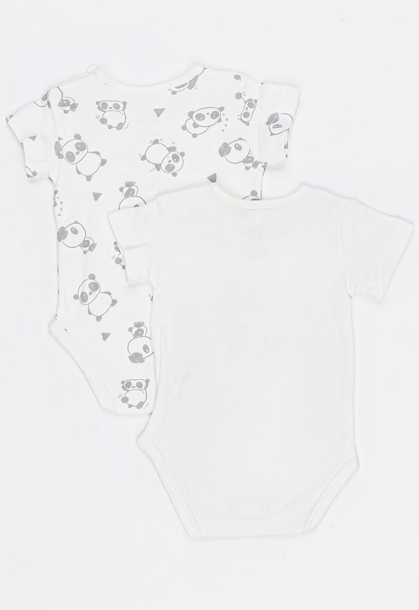 Baby Corner - 2 Pack Long Sleeve Panda Bodysuit Grey