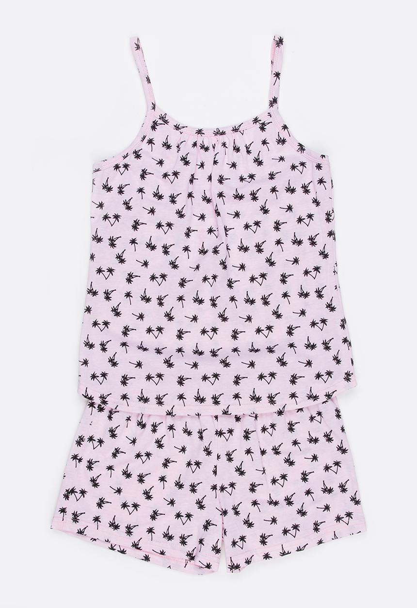 Twin Clothing - Palm Tree Printed PJ Set Pale Pink
