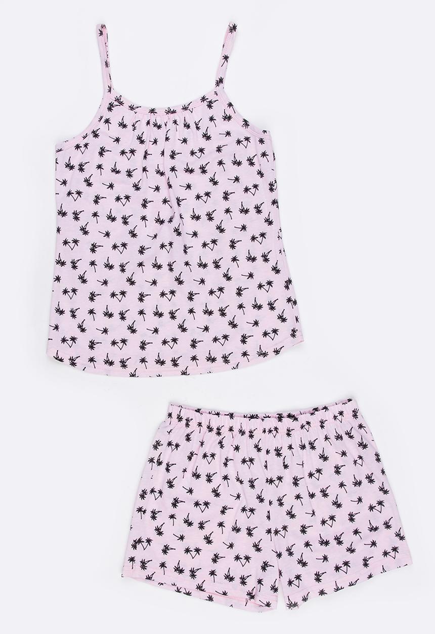 Twin Clothing - Palm Tree Printed PJ Set Pale Pink