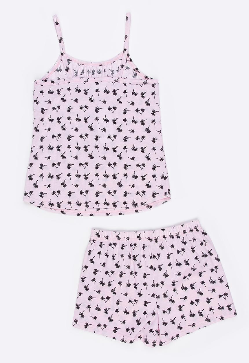 Twin Clothing - Palm Tree Printed PJ Set Pale Pink