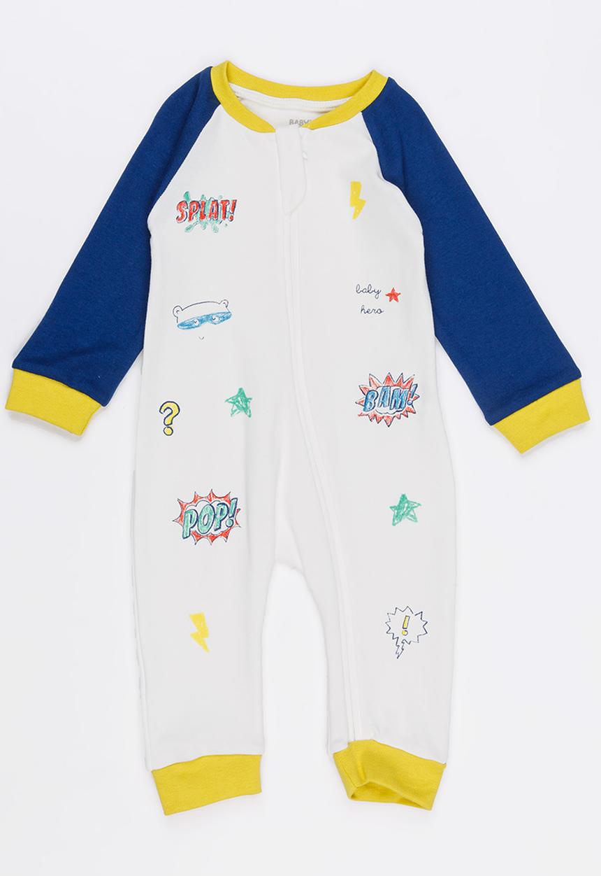 Baby Corner - Printed Zip Through  Sleepsuit Multi-colour