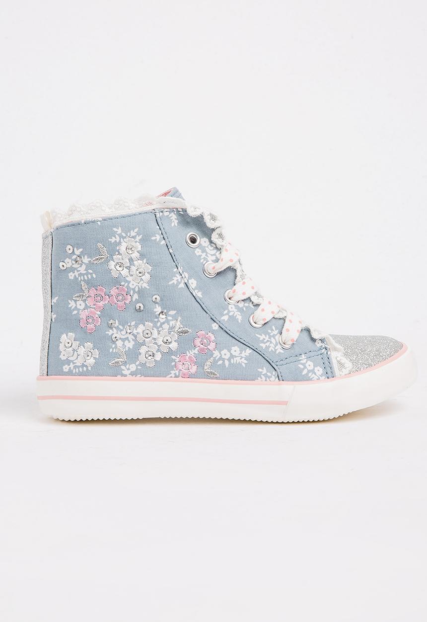 Pop Candy - Floral Glitter High Top Sneaker Mid Pink