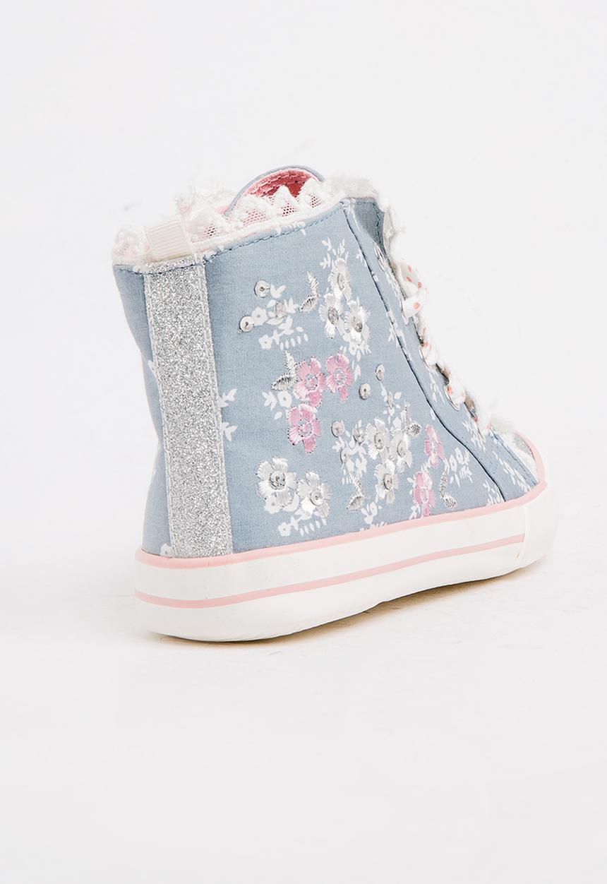 Pop Candy - Floral Glitter High Top Sneaker Mid Pink
