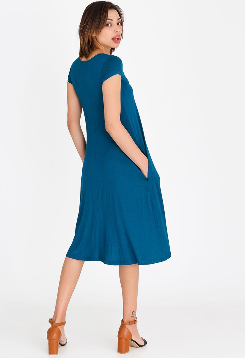 edit - V-neck knot front detail dress - blue