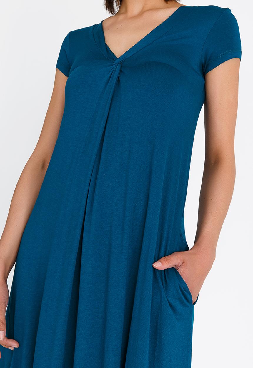 edit - V-neck knot front detail dress - blue