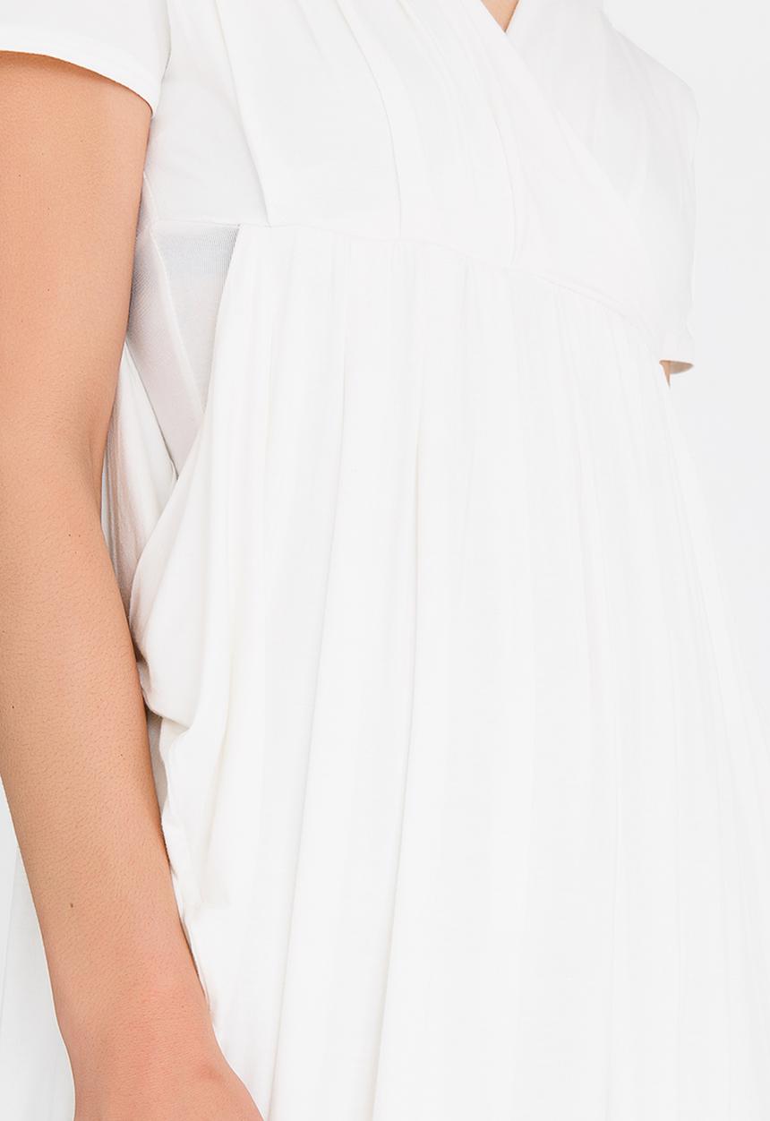 edit - Short Sleeve Dress with Pleats Off White
