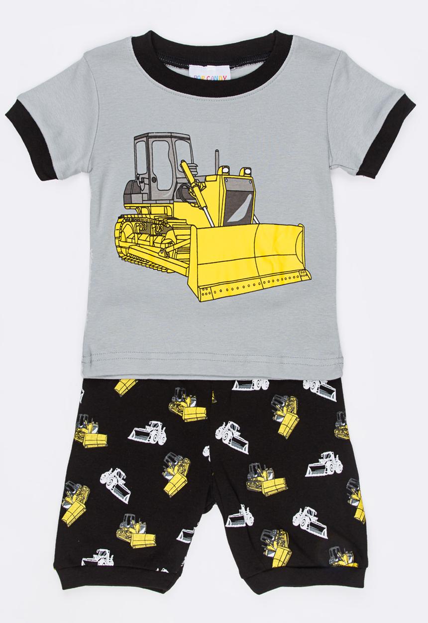 Pop Candy - Short Sleeve Printed Pj Set - Grey/yellow
