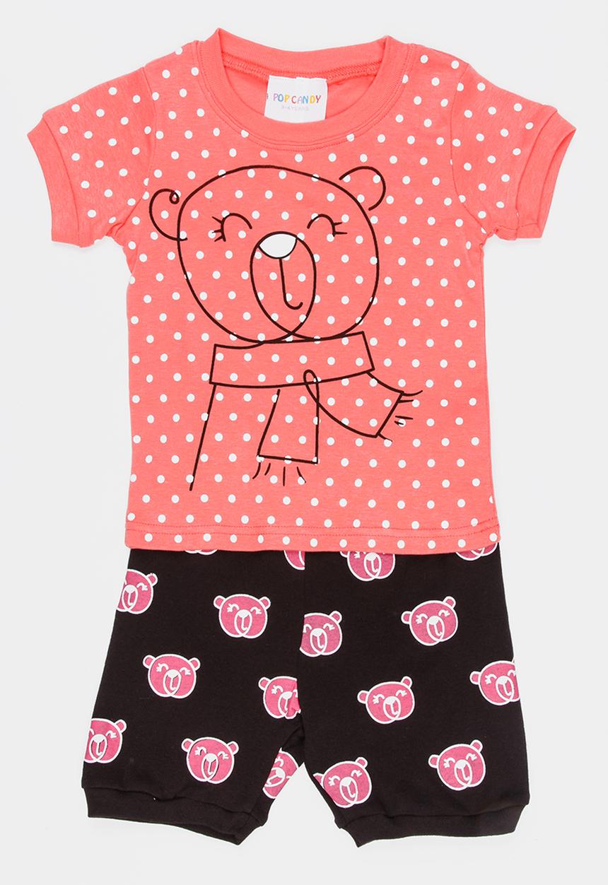 Pop Candy - Short Sleeve Printed Bear Pj Set - Mid Pink