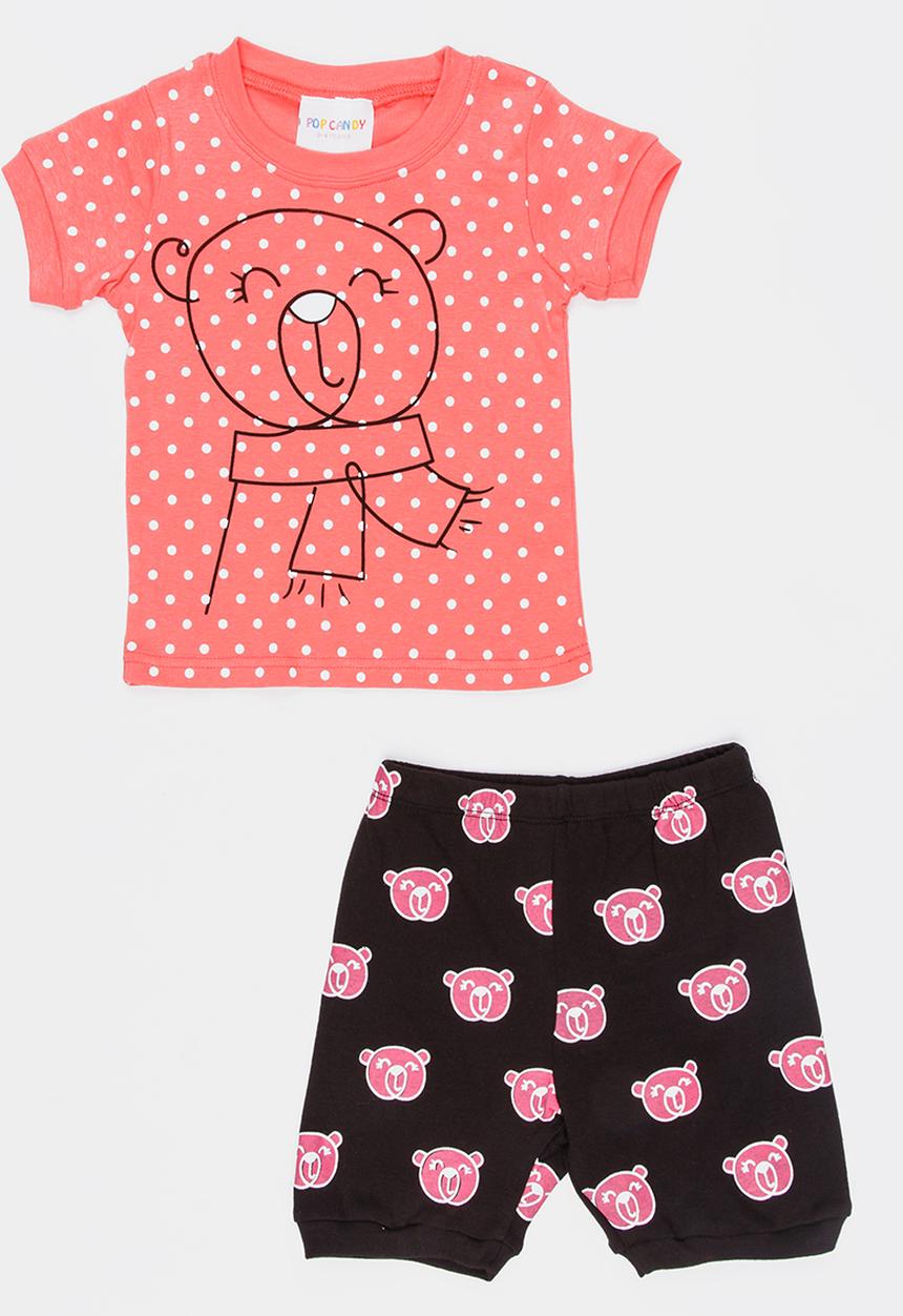 Pop Candy - Short Sleeve Printed Bear Pj Set - Mid Pink