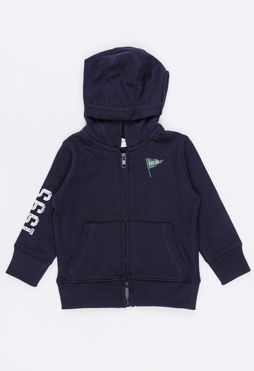 MINOTI - Basic Fleece Zip Thru Hoodie Navy