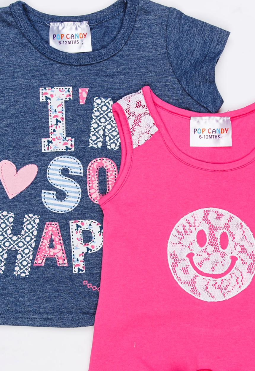 Pop Candy - Printed  Tee 2 Pack Set Mid Pink