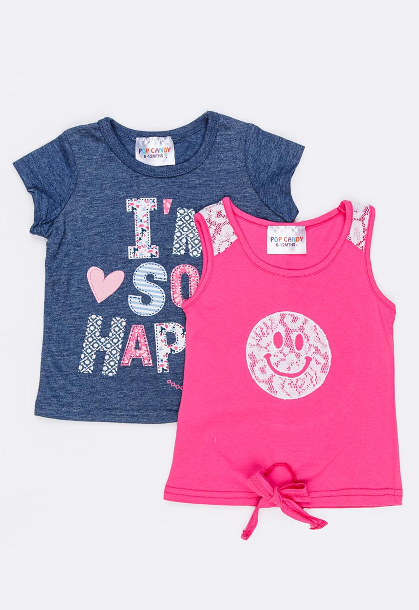 Pop Candy - Printed  Tee 2 Pack Set Mid Pink