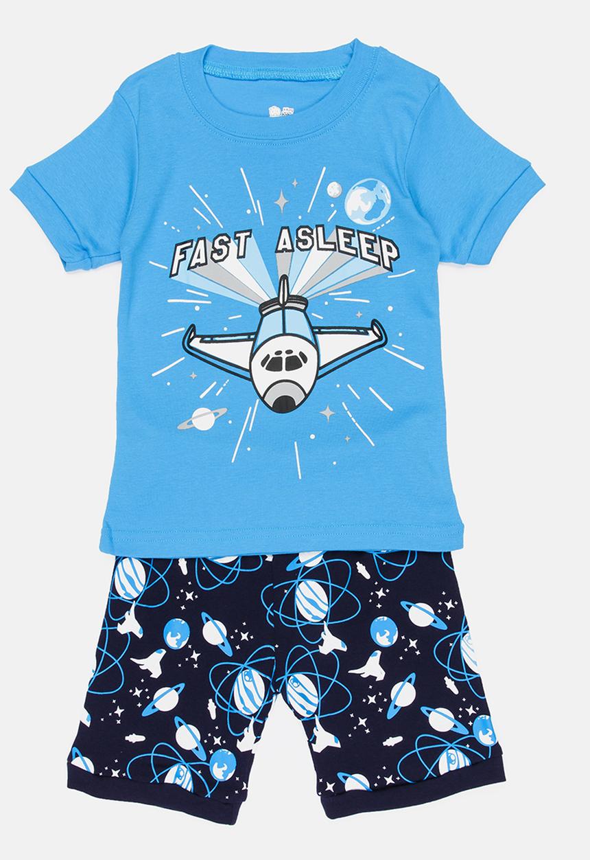 Pop Candy - Short Sleeve Printed Fast Asleep Pj Set - Blue