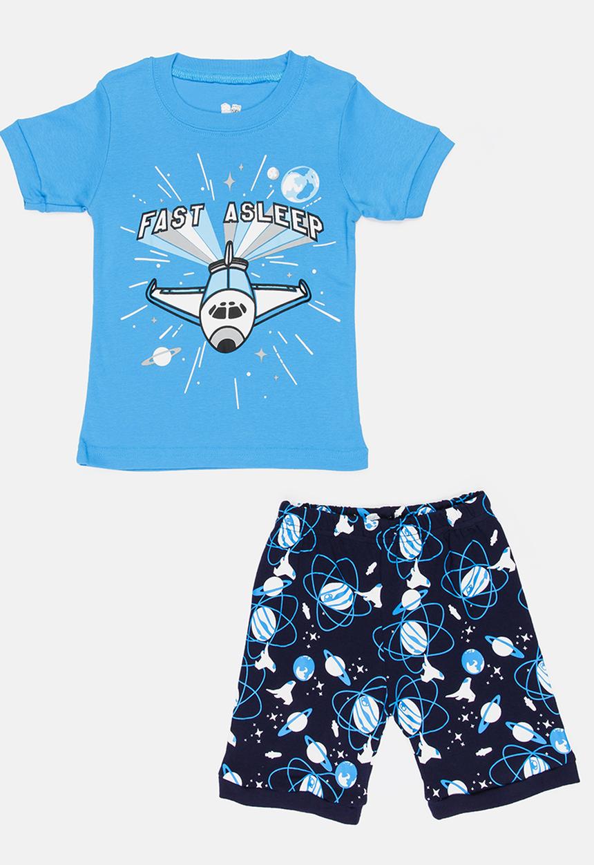 Pop Candy - Short Sleeve Printed Fast Asleep Pj Set - Blue