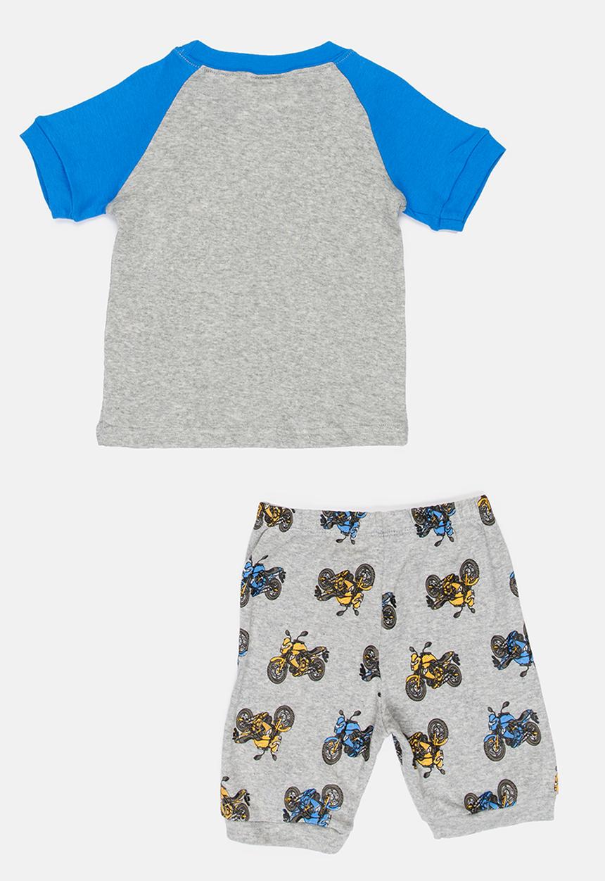 Pop Candy - Short Sleeve Printed Motorcycle Pj Set - Grey