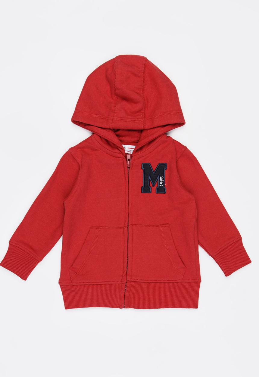 MINOTI - Basic Fleece Zip Thru Hoodie Red